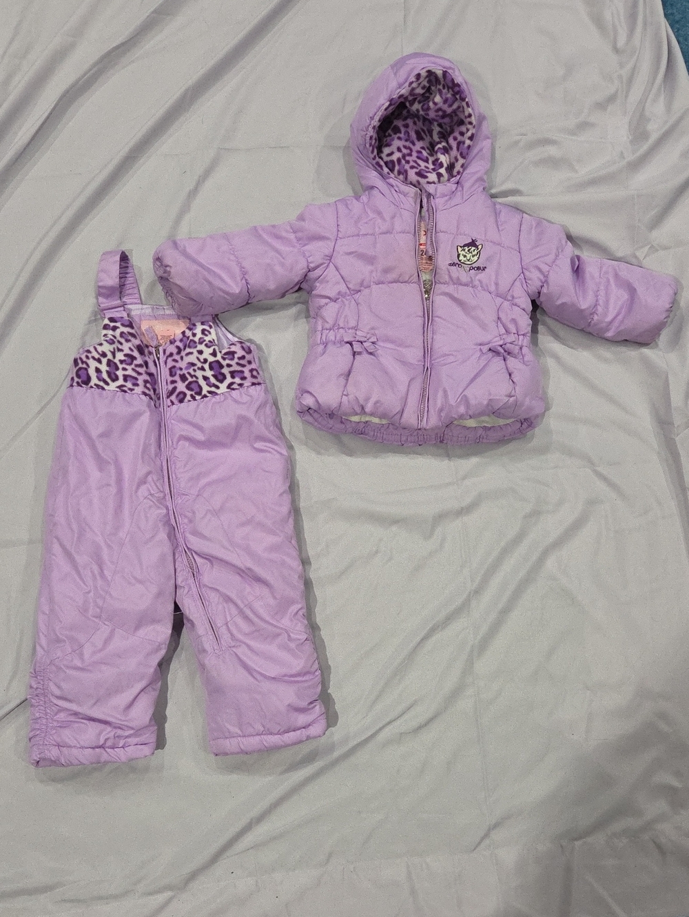 ZeroXposur Lavender Hooded Puffer Jacket with Matching Bib Snow Pants, Size 24M